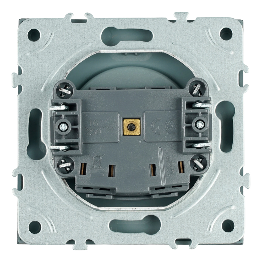Розетка 1-местная с защитной шторкой (механизм), STEKKER,  б/з, 250В, 16А, серия Эмили, RST16-5109-09, антрацит, soft touch