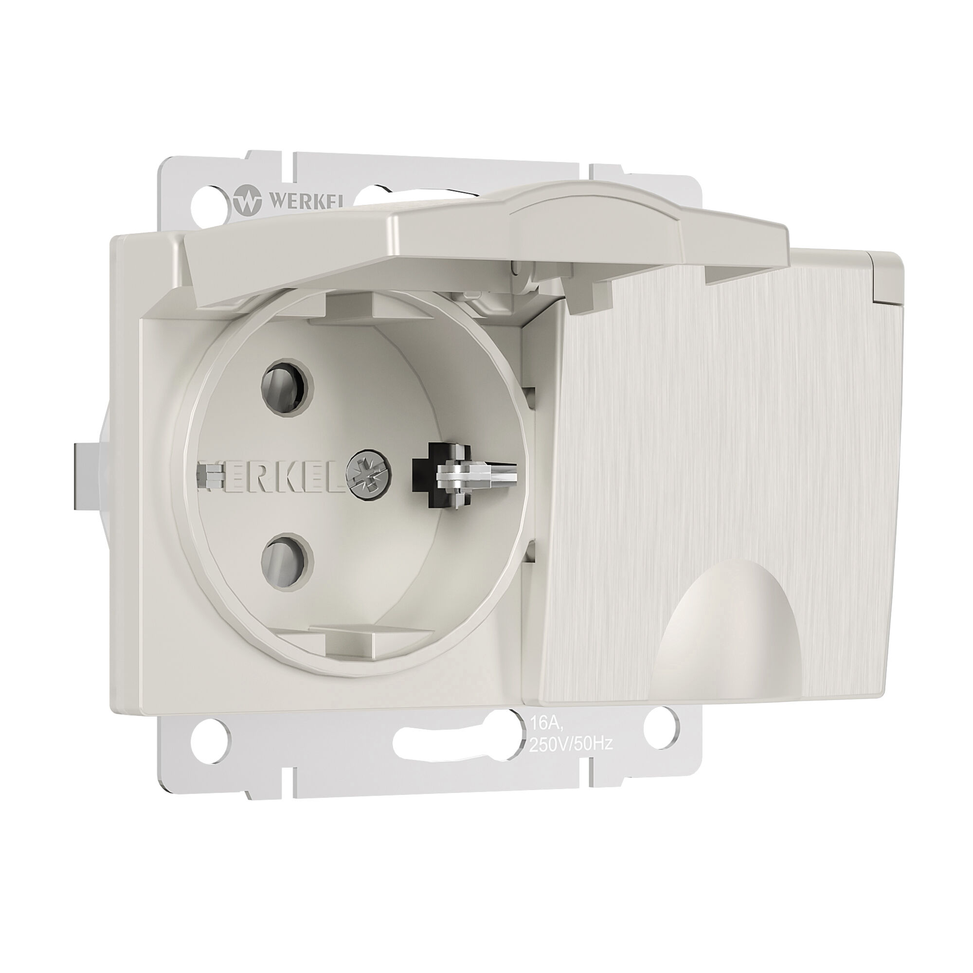 Розетка двойная влагозащ. с зазем. с защит. крышками и шторками Werkel (перламутровый рифленый) W1172213