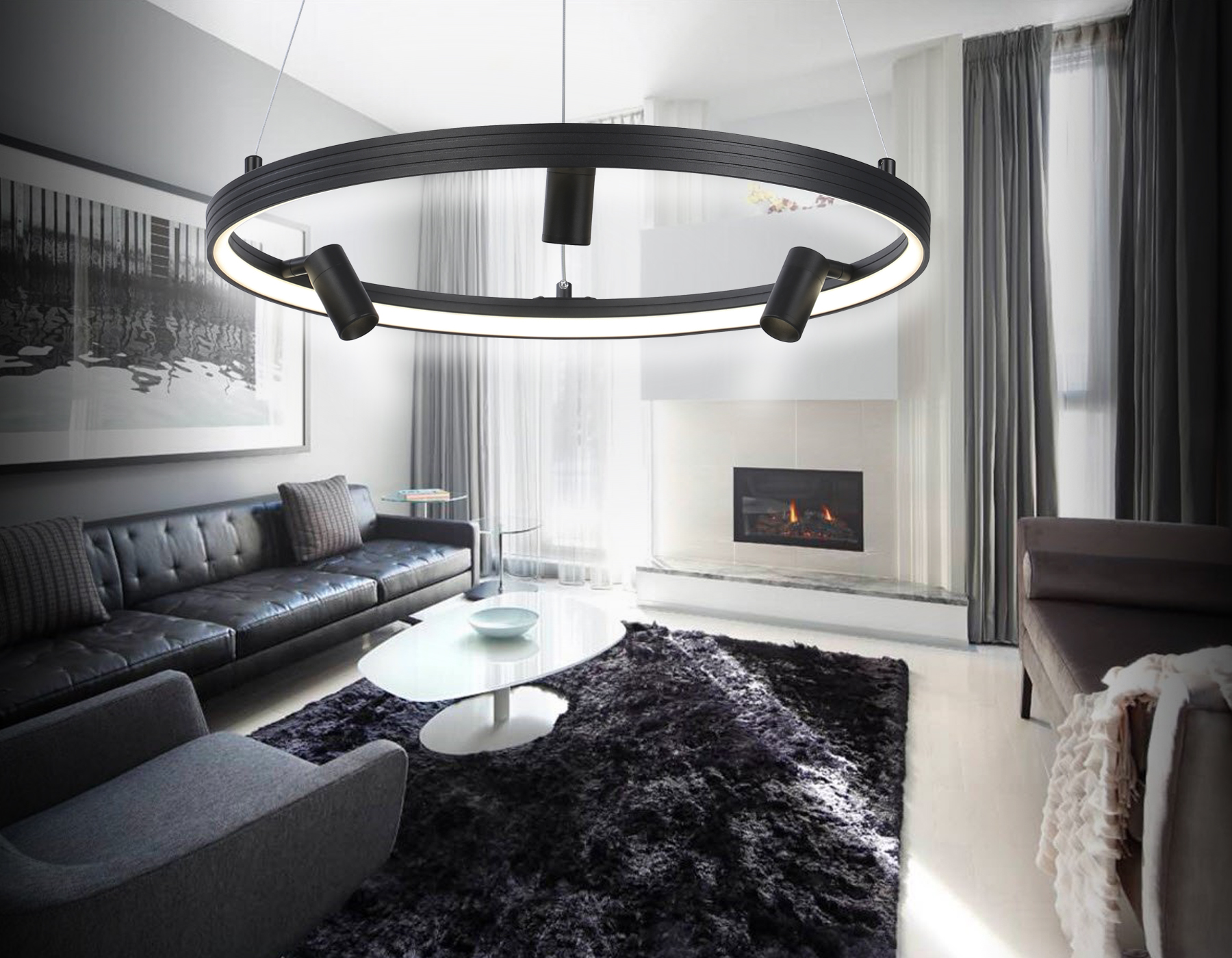 Подвесной LED светильник FL5284/1+3 BK черный 50W 3000K/4200K/6400K+4200K D500*1200 (ПДУ ИК)