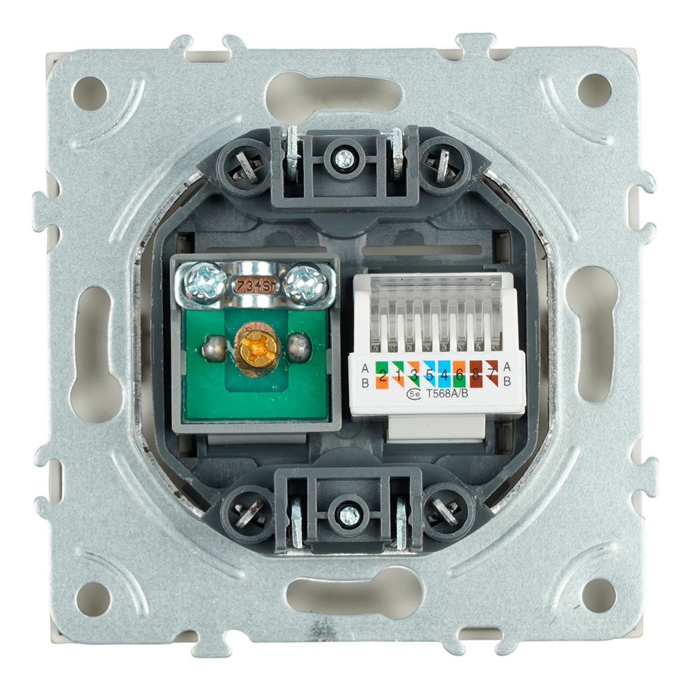 Розетка TV + компьютерная RJ-45 (механизм), STEKKER, серия Эмили, RST00-5106-08, кашемир, soft touch