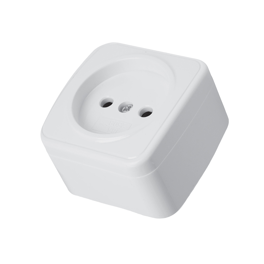 Розетка накладная 1-местная б/з STEKKER, PST10-501-20, пластик АВS, 250В, 16А, IP20, серия Basic, белый