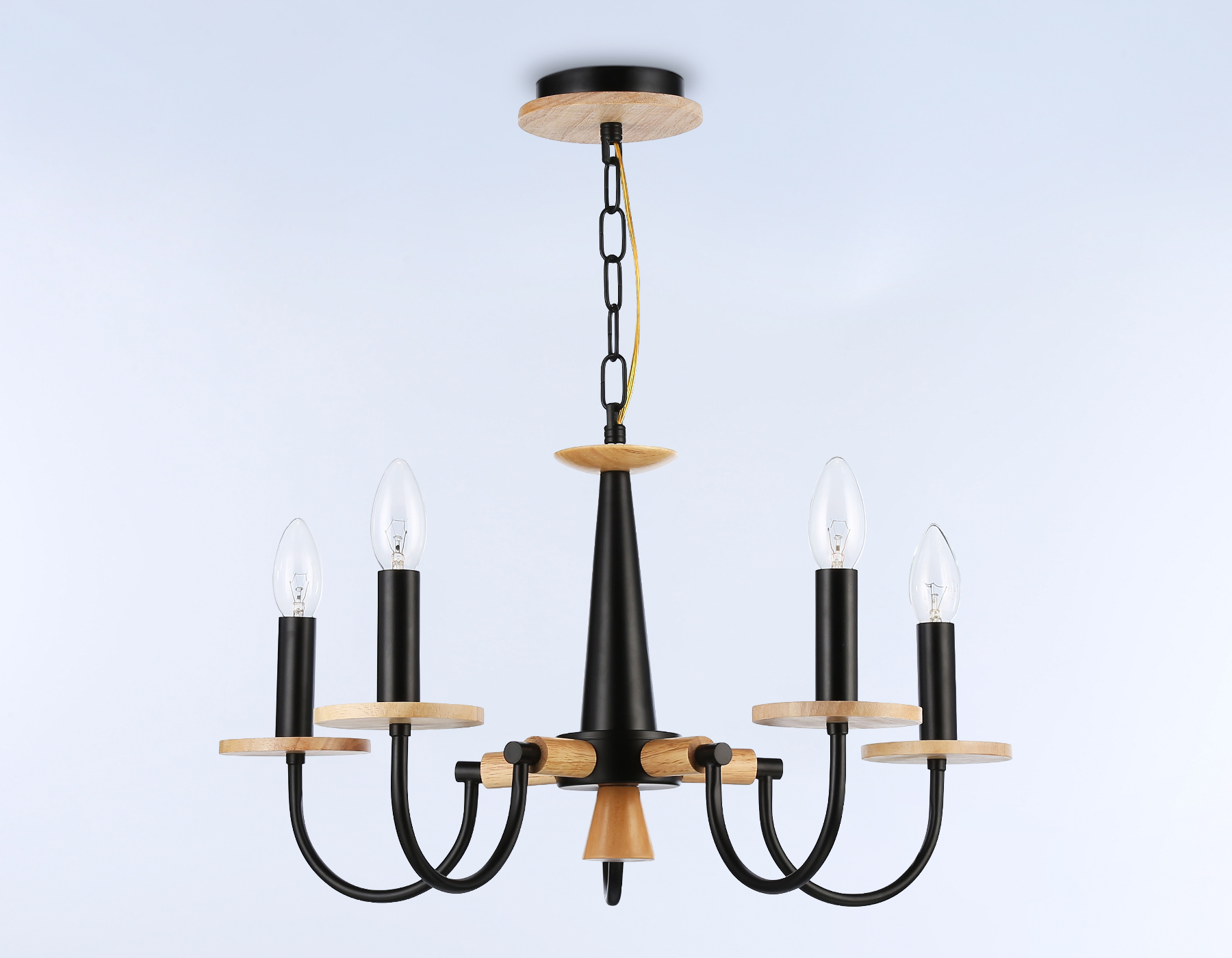 Светильник подвесной Ambrella TR9593/5 BK/LW черный/светлое дерево E14/5 max 40W D555*660