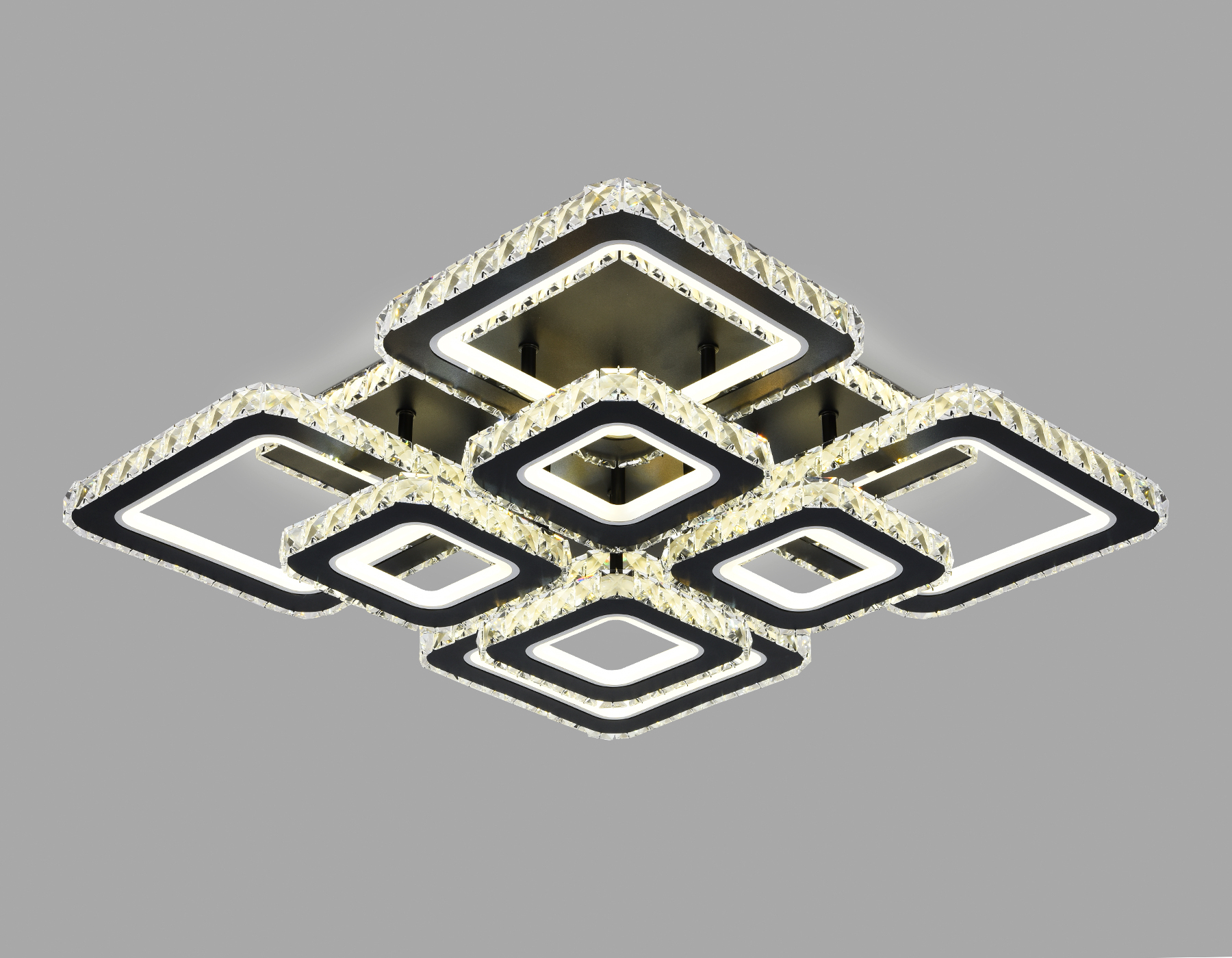 Потолочный светильник Ambrella FA1738/4+4 BK/CH черный/хром 215W 3000K/4200K/6400K 720*720*120 (ПДУ РАДИО 2.4G)