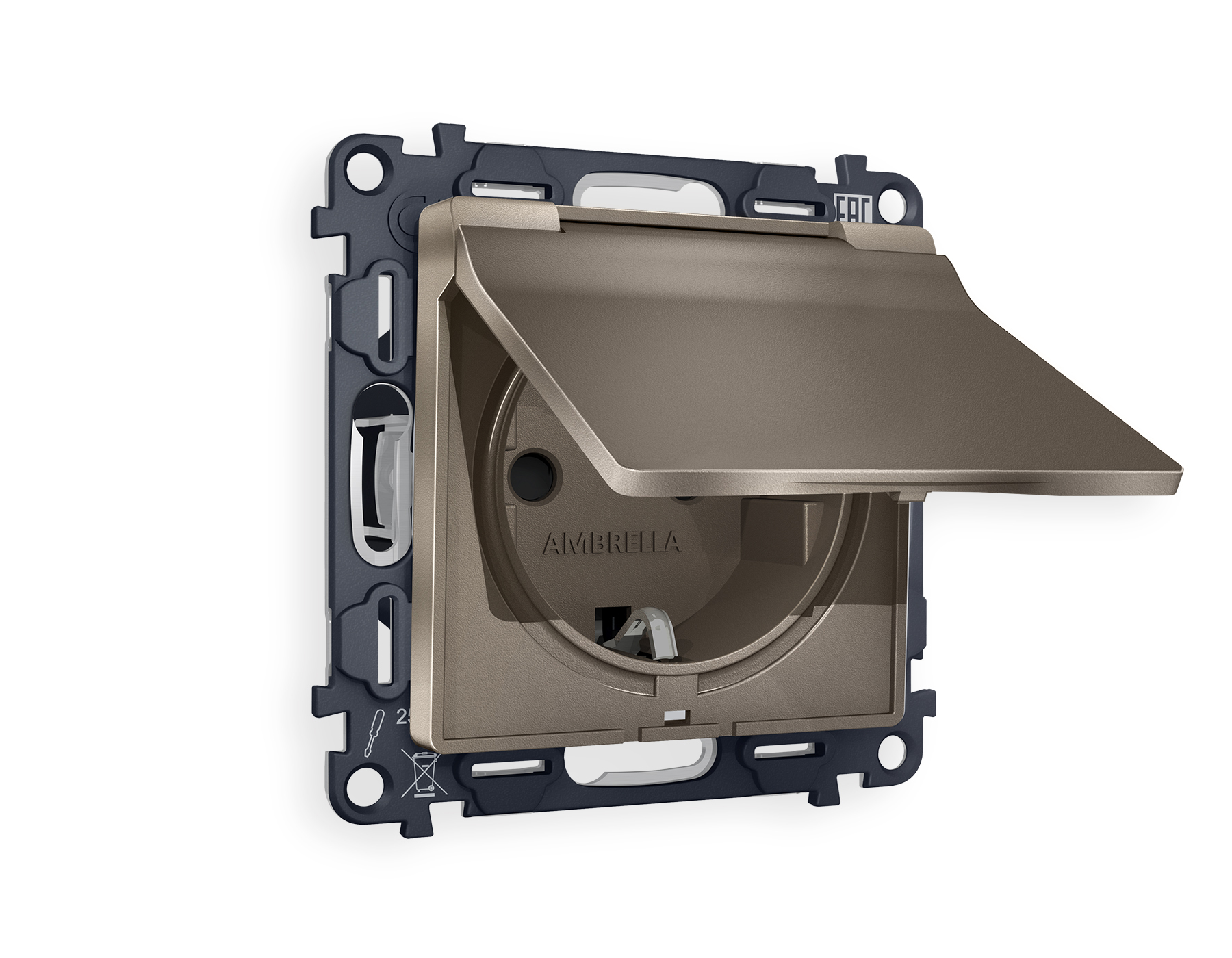 MA638010 Комплект механизма электрической розетки ALFA Темная бронза матовый с/з с шторками и крышкой IP44 QUANT (AP6380, VM141)