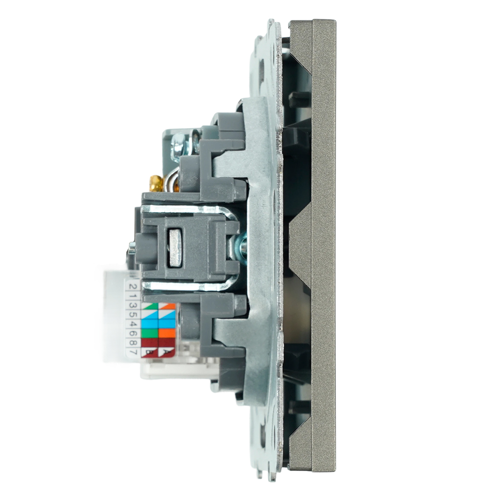 Розетка TV + компьютерная RJ-45 (механизм), STEKKER, серия Эмили, RST00-5106-09, антрацит, soft touch