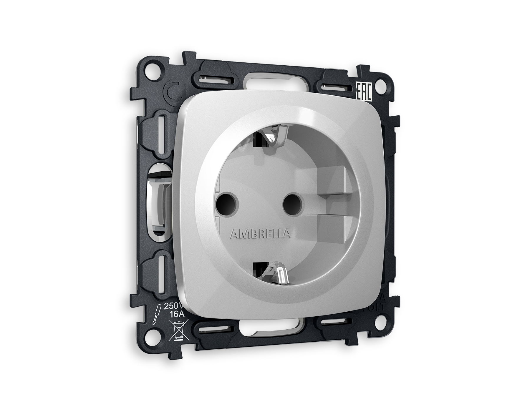 MO407010 Комплект механизма электрической розетки OMEGA Серебро глянец с/з с шторками QUANT (OP4070, VM141)