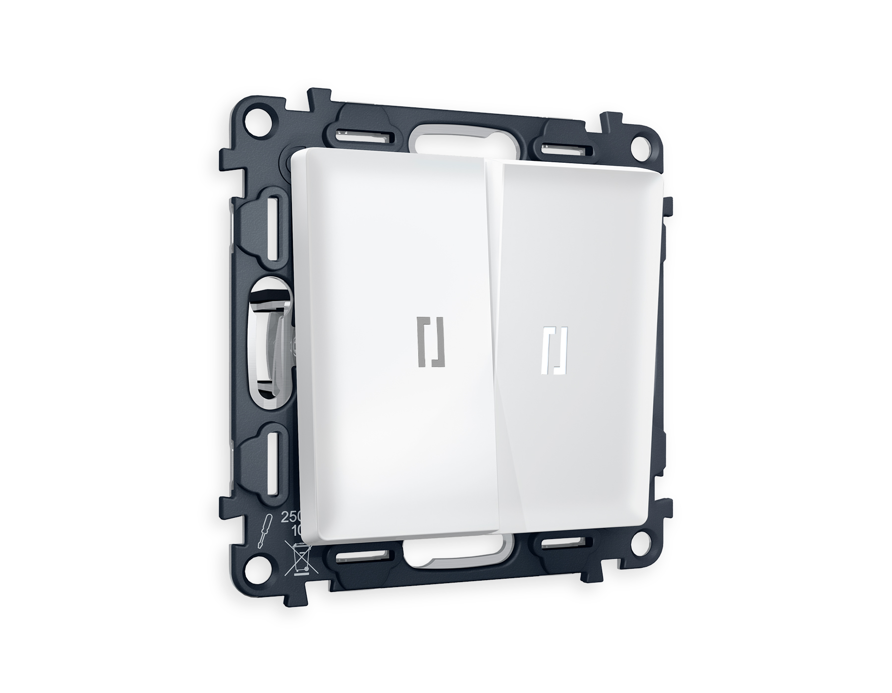 MA124035 Комплект механизма 2-кл проходного выключателя с подсветкой 5600K ALFA Белый матовый QUANT (AP1240, VM120, G25W)