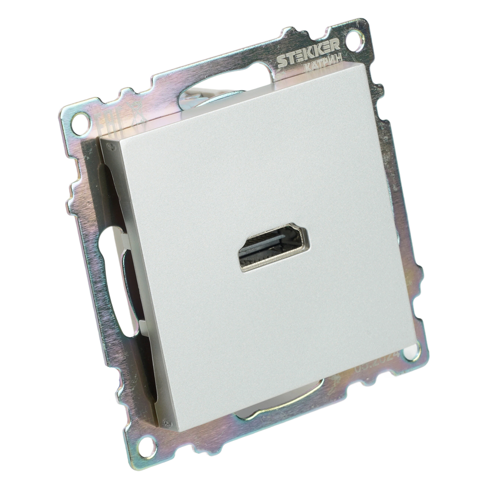 Розетка HDMI 2.1, Type A (механизм), STEKKER GLS00-7118-03, серия Катрин, серебро