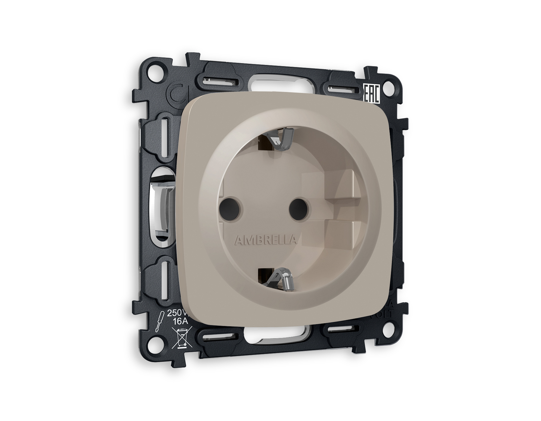 MO367010 Комплект механизма электрической розетки OMEGA Серо-бежевый матовый с/з с шторками QUANT (OP3670, VM141)