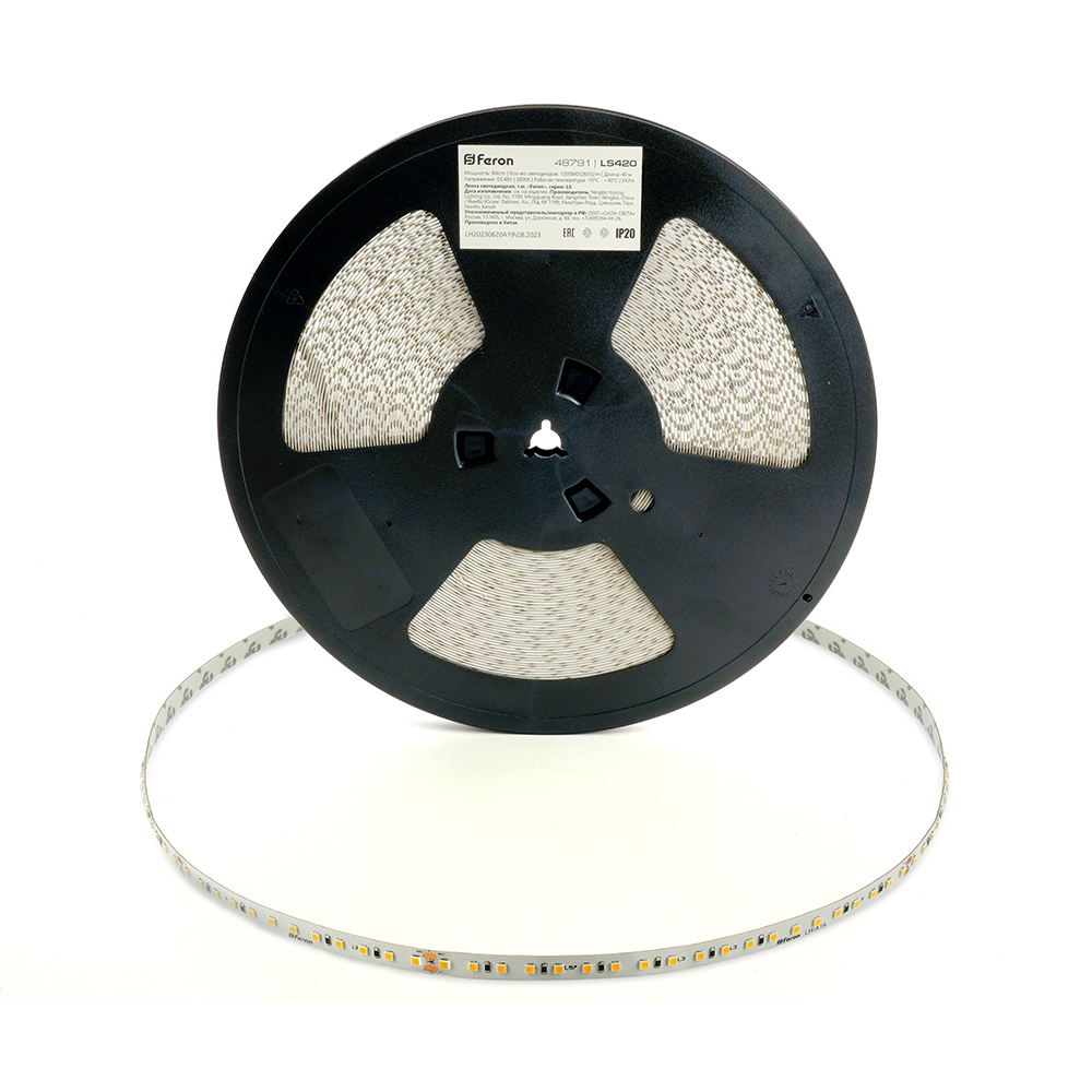 Лента светодиодая стабилизированная 120SMD(2835)/м 8Вт/м 48V 40000*10*1.22мм 3000К, IP20 LS420 FERON Лента светодиодая стабилизированная 120SMD(2835)/м 8Вт/м 48V 40000*10*1.22мм 3000К, IP20 LS420 FERON