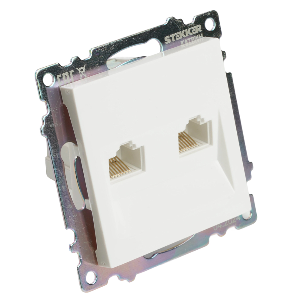 Розетка компьютерная 2-местная RJ-45 (механизм) STEKKER GLS00-7109-01 , серия Катрин, белый