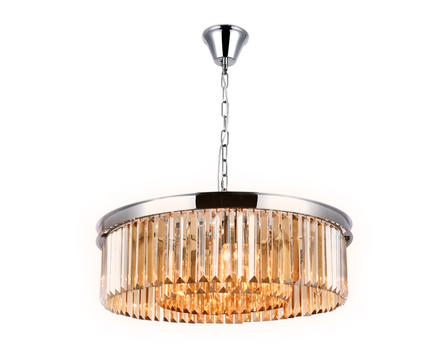 Подвесная люстра Ambrella с хрусталем TR5097 хром/янтарь E14/8 max 40W D600*760