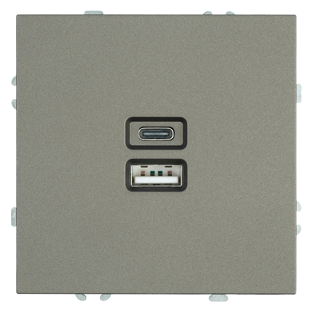 Розетка 2-местная USB + Type C (механизм), STEKKER, 250В, 20W, серия Эмили, RST10-5115-09, антрацит, soft touch