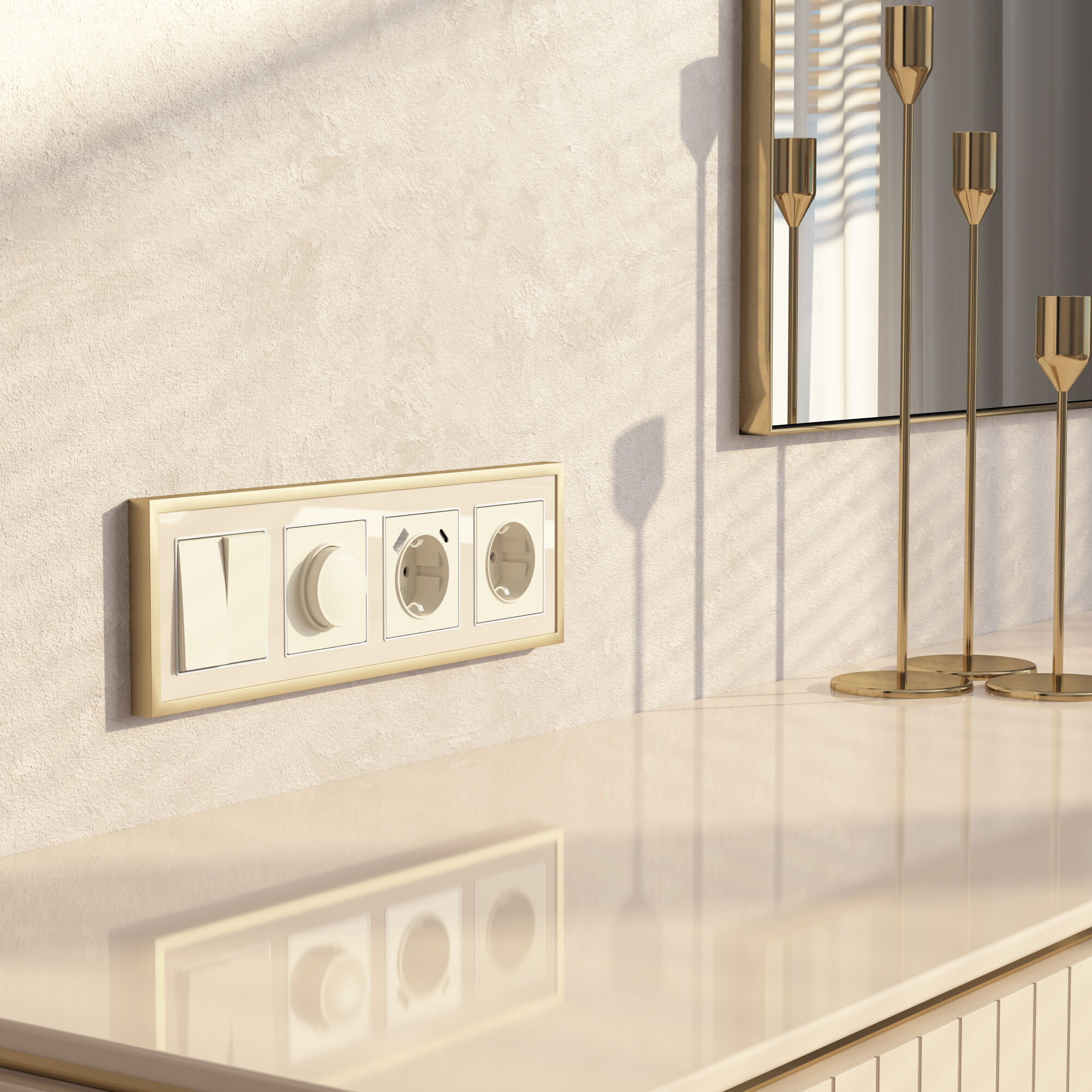 Рамка на 4 поста Werkel Baguette (айвори/латунь) W0042851