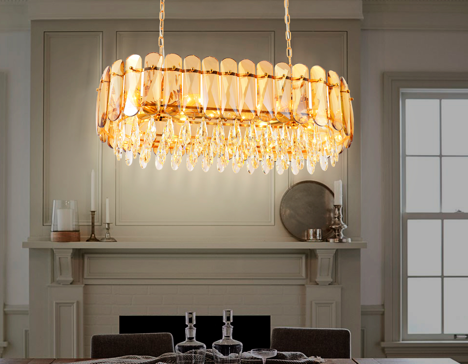 Подвесная люстра Ambrella TR5074/8 GD/TI/CL золото/янтарь/прозрачный E14/8 max 40W 800*360*950