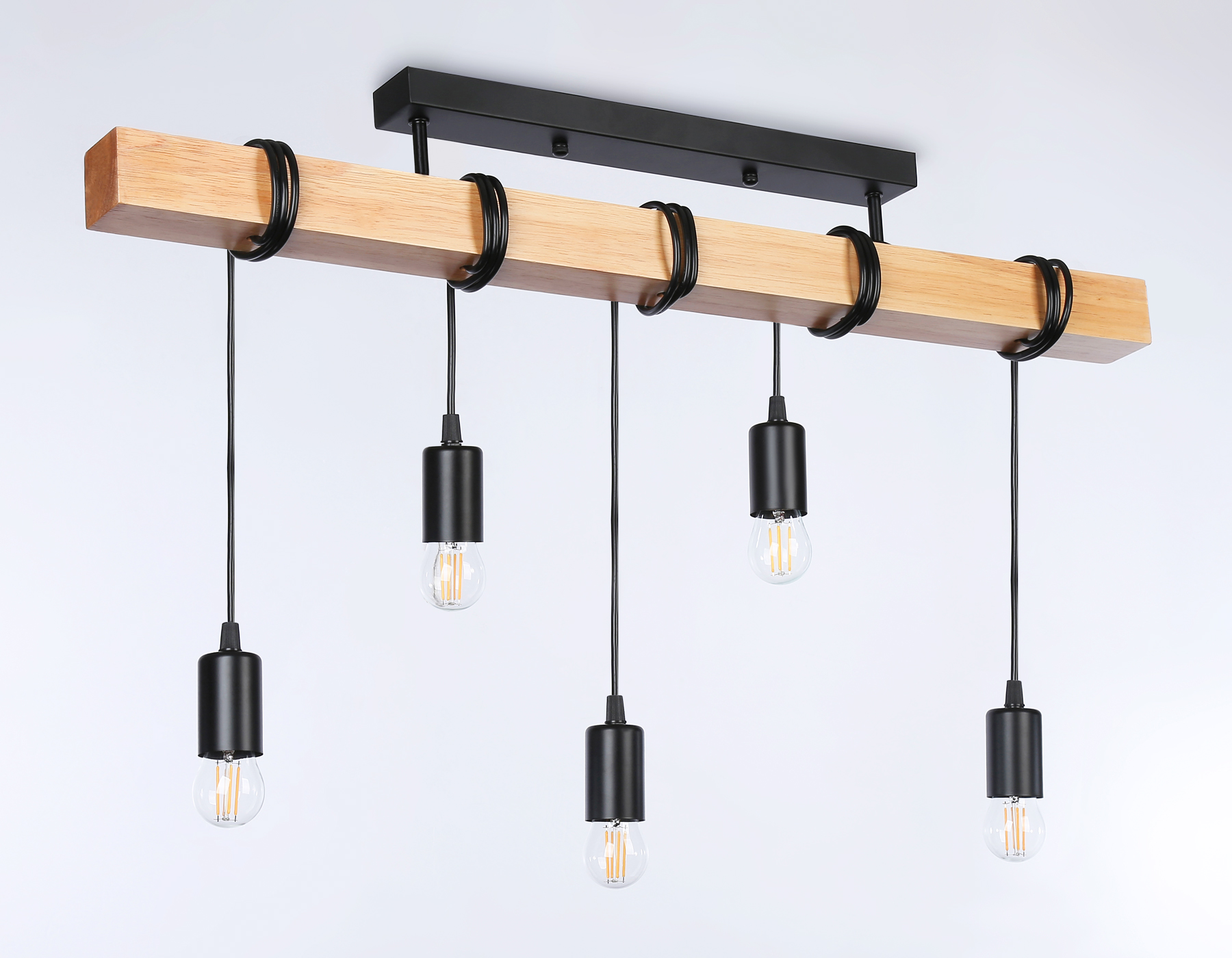 Подвесной светильник TR8183/5 BK/LW черный/светлое дерево E27*5 max 40W 800*50*420