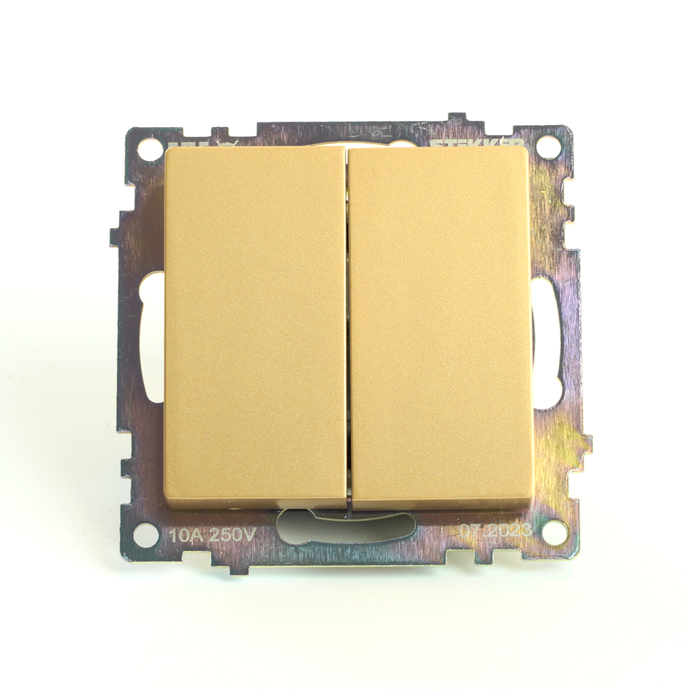 Переключатель 2-клавишный (механизм), STEKKER, GLS10-7107-08, 250В, 10А, серия Катрин, золото