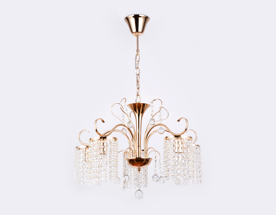 Подвесная люстра с хрусталем Ambrella TR4507/5 GD/CL золото/прозрачный E14/5 max 40W D610*720