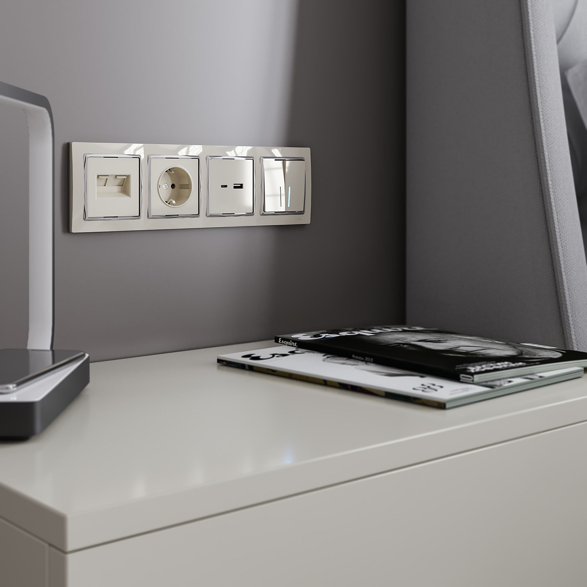 Выключатель двухклавишный с подсветкой WERKEL (слоновая кость) WL03-SW-2G-LED-ivory / W1120103 / a030807