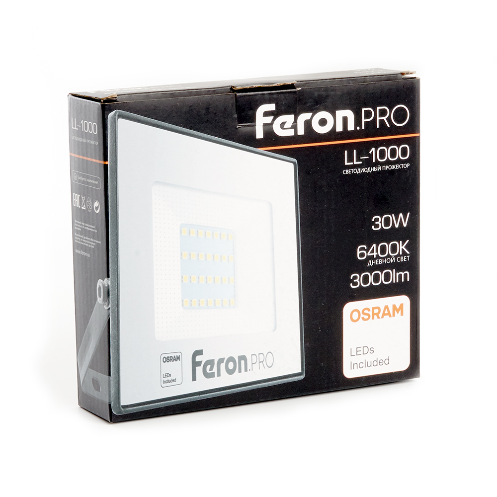 Светодиодный прожектор Feron.PRO LL-1000 IP65 30W 6400K черный Светодиодный прожектор Feron.PRO LL-1000 IP65 30W 6400K черный