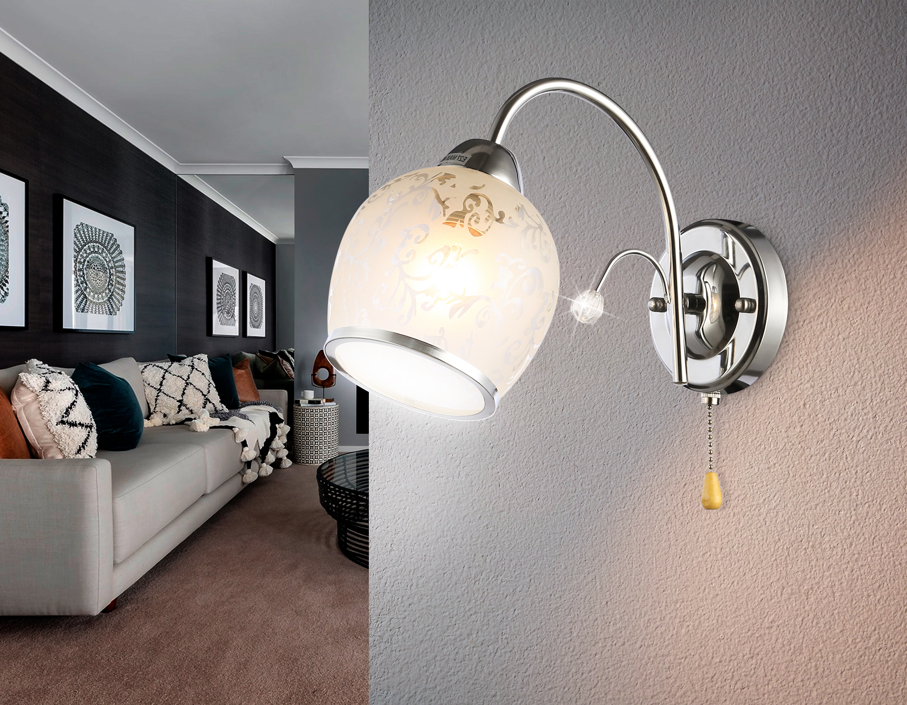 Настенный светильник TR3194 CH/CL/FR хром/прозрачный/белый матовый E27 max 40W 190*110*290