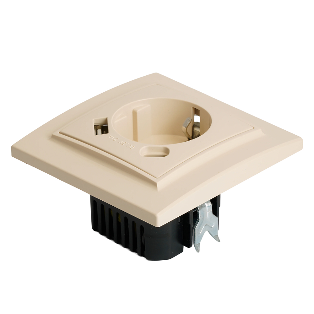 Розетка 1-местная с/з STEKKER, PST16-9016-02, 250В, 16А с USB+ type C, серия Эрна, слоновая кость