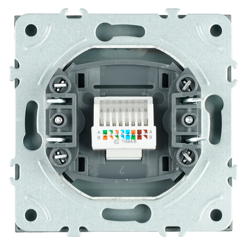 Розетка компьютерная 1-местная RJ-45 (механизм), STEKKER, серия Эмили, RST00-5117-09, антрацит, soft touch