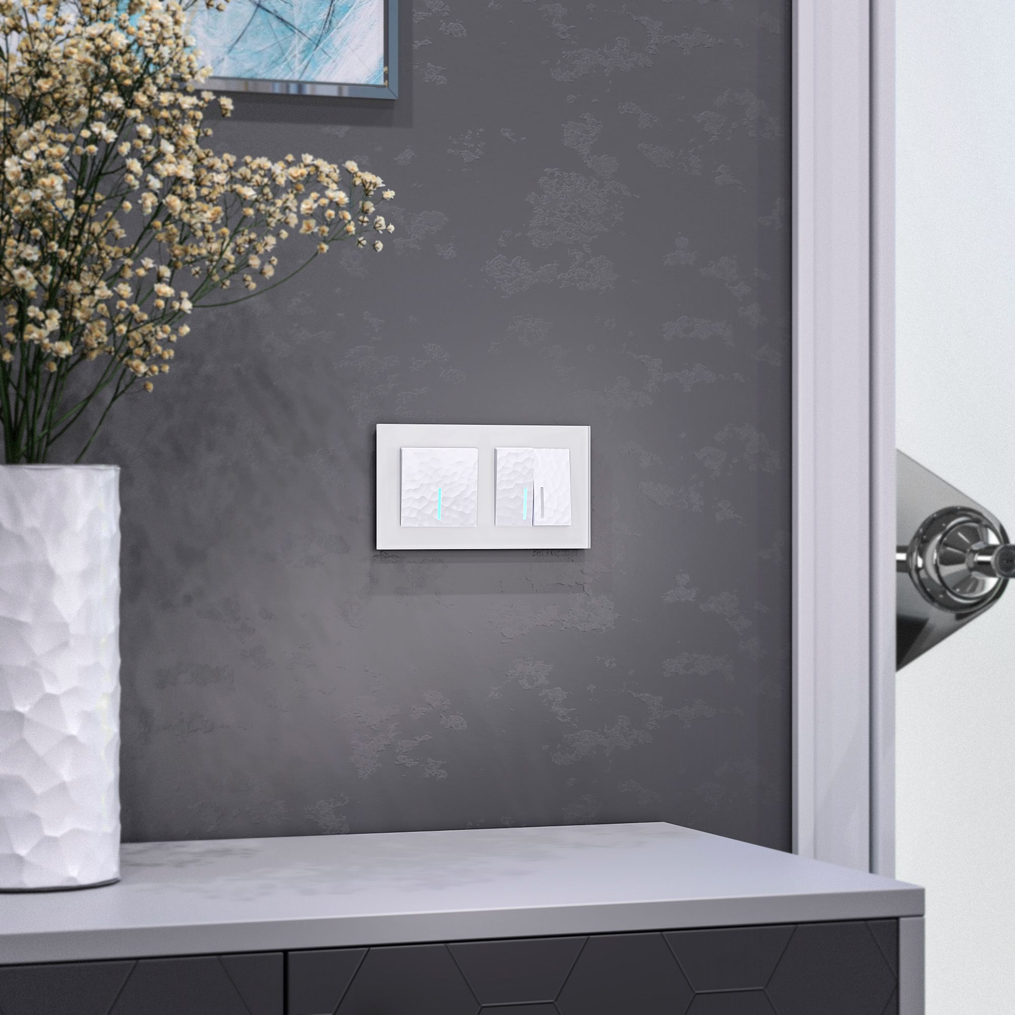 Выключатель двухклавишный с подсветкой Werkel Hammer (белый) / W1220101 / a052034