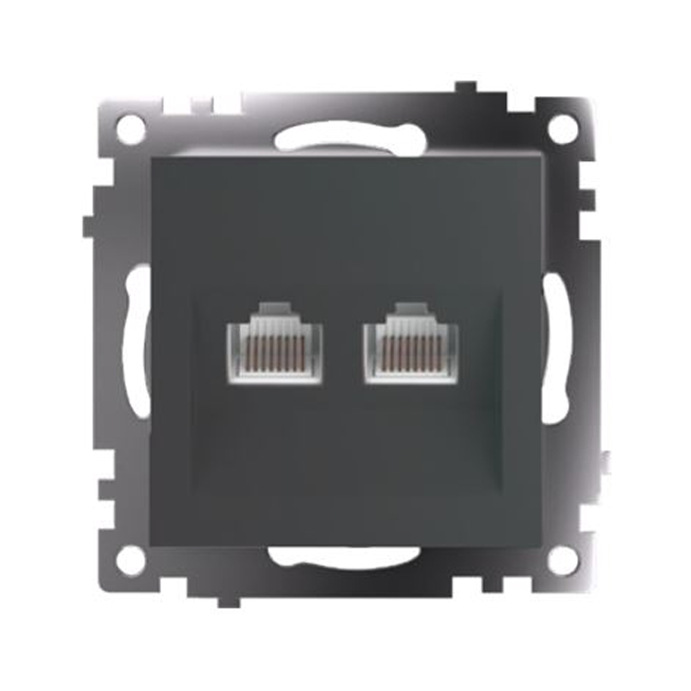 Розетка компьютерная 2-местная RJ-45 (механизм) STEKKER GLS00-7109-06 , серия Катрин, графит