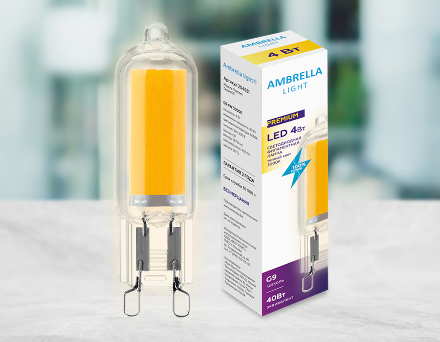 Лампа Filament LED G9 4W 3000K (40W) 220-230V Лампа Filament LED G9 4W 3000K (40W) 220-230V