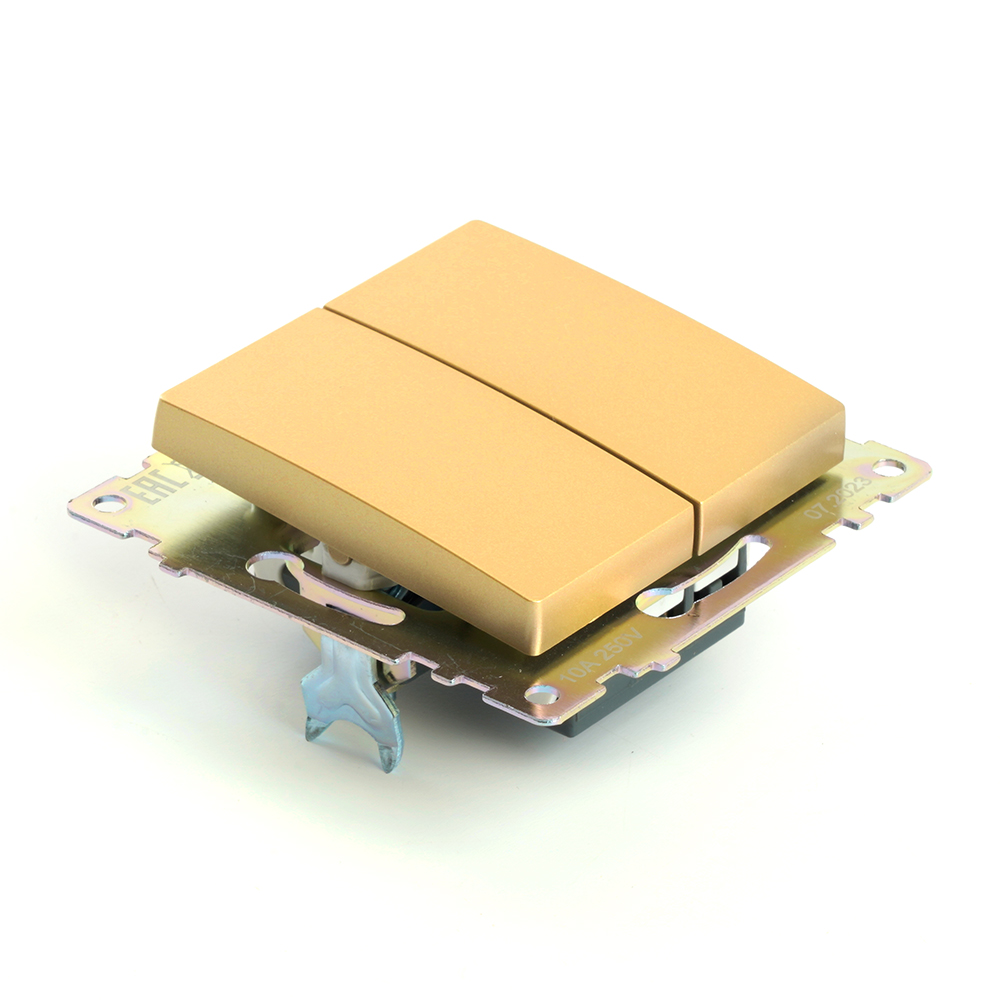 Переключатель 2-клавишный (механизм), STEKKER, GLS10-7107-08, 250В, 10А, серия Катрин, золото