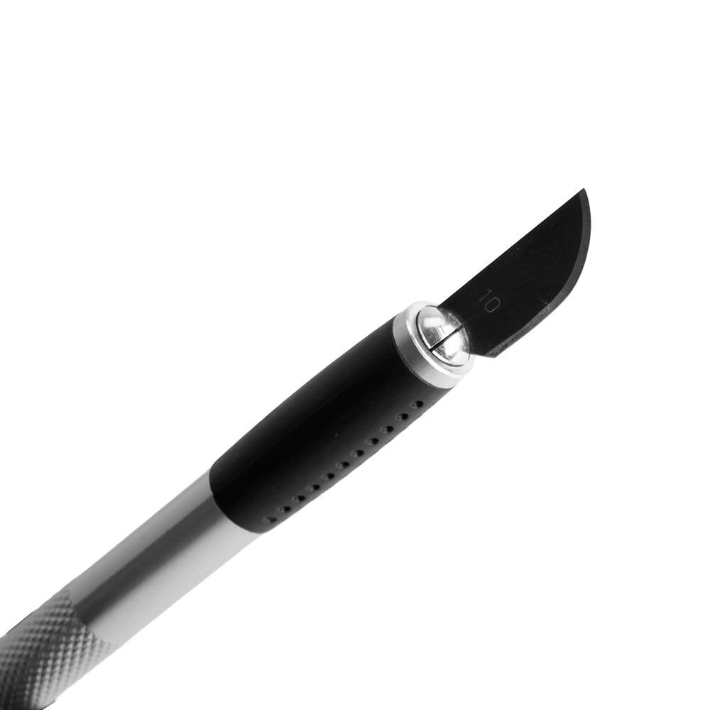 Нож макетный с алюминиевой рукояткой, 0,5 мм, кейс, 6 лезвий в комплекте, STEKKER KMU-41-S