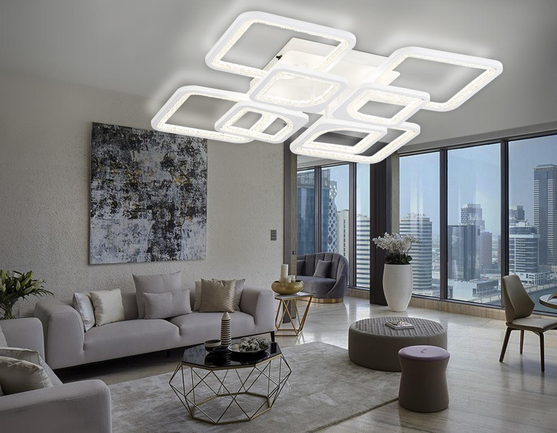 Потолочный LED светильник FA4423/4+4 WH белый 150W 3000K+6400K/4200K/6400K+3000K 580*580*120 (ПДУ ИК)