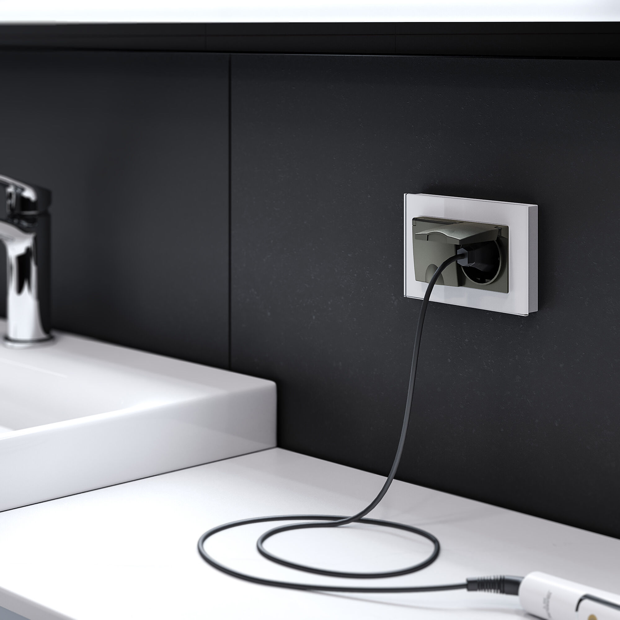 Розетка двойная влагозащ. с зазем. с защит. крышками и шторками Werkel (черный матовый) W1172208