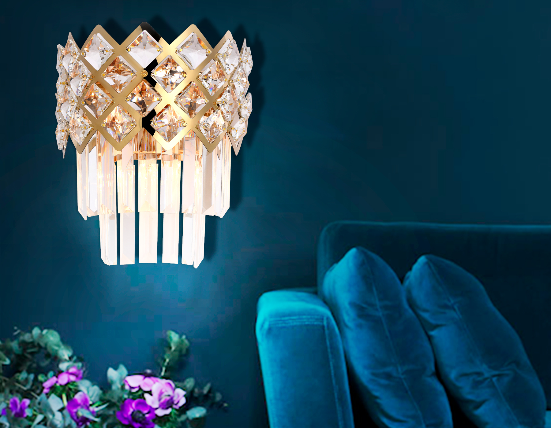 Настенный светильник с хрусталем Ambrella TR5284/2 GD/CL золото/прозрачный E14/2 max 40W 280*220*150