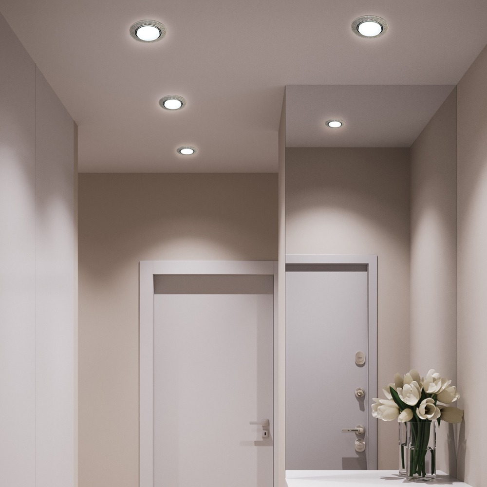 Светильник встраиваемый с белой LED подсветкой Feron CD4037 RGB потолочный GX53 без лампы, прозрачный, хром Светильник встраиваемый с белой LED подсветкой Feron CD4037 RGB потолочный GX53 без лампы, прозрачный, хром