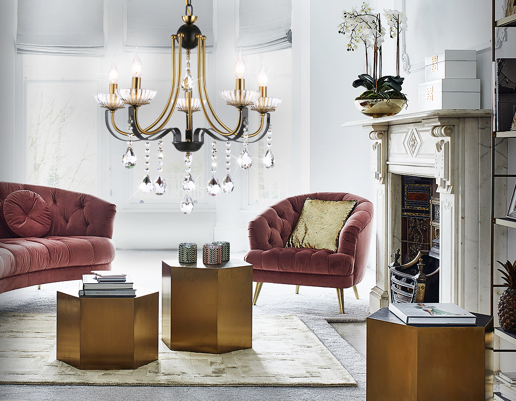 Подвесная люстра TR4952/5 BK/GD/CL черный/золото/прозрачный E14*5 max 40W D620*670