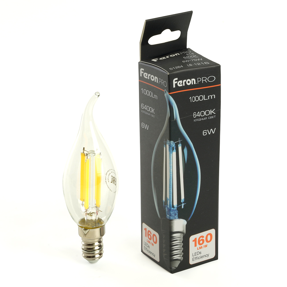 Лампа светодиодная Feron.PRO LB-1216 Свеча на ветру E14 6W 175-265V 6400K Лампа светодиодная Feron.PRO LB-1216 Свеча на ветру E14 6W 175-265V 6400K