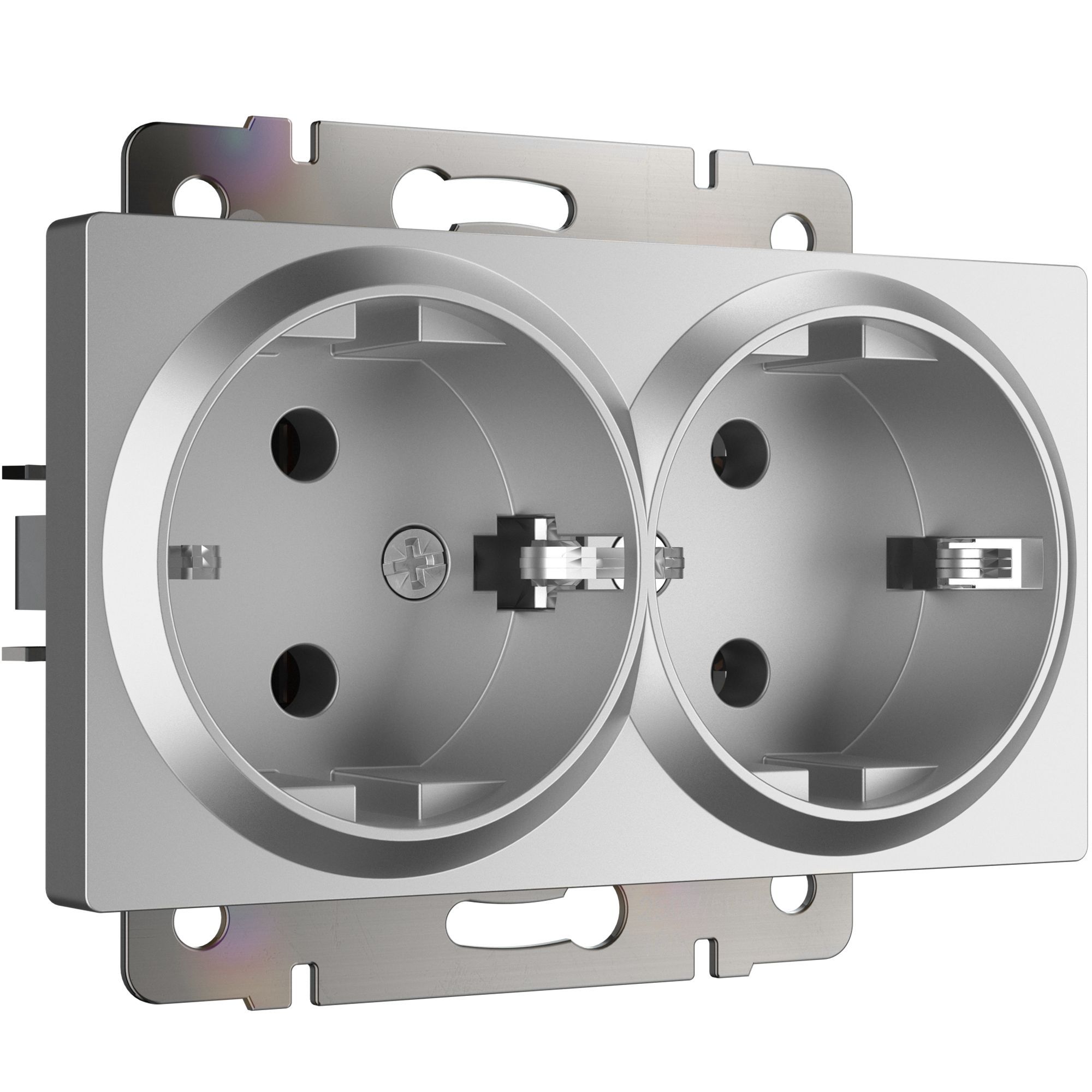 Розетка двойная с заземлением WERKEL (серебряный) WL06-SKG-02-IP20 / W1172006 / a040289