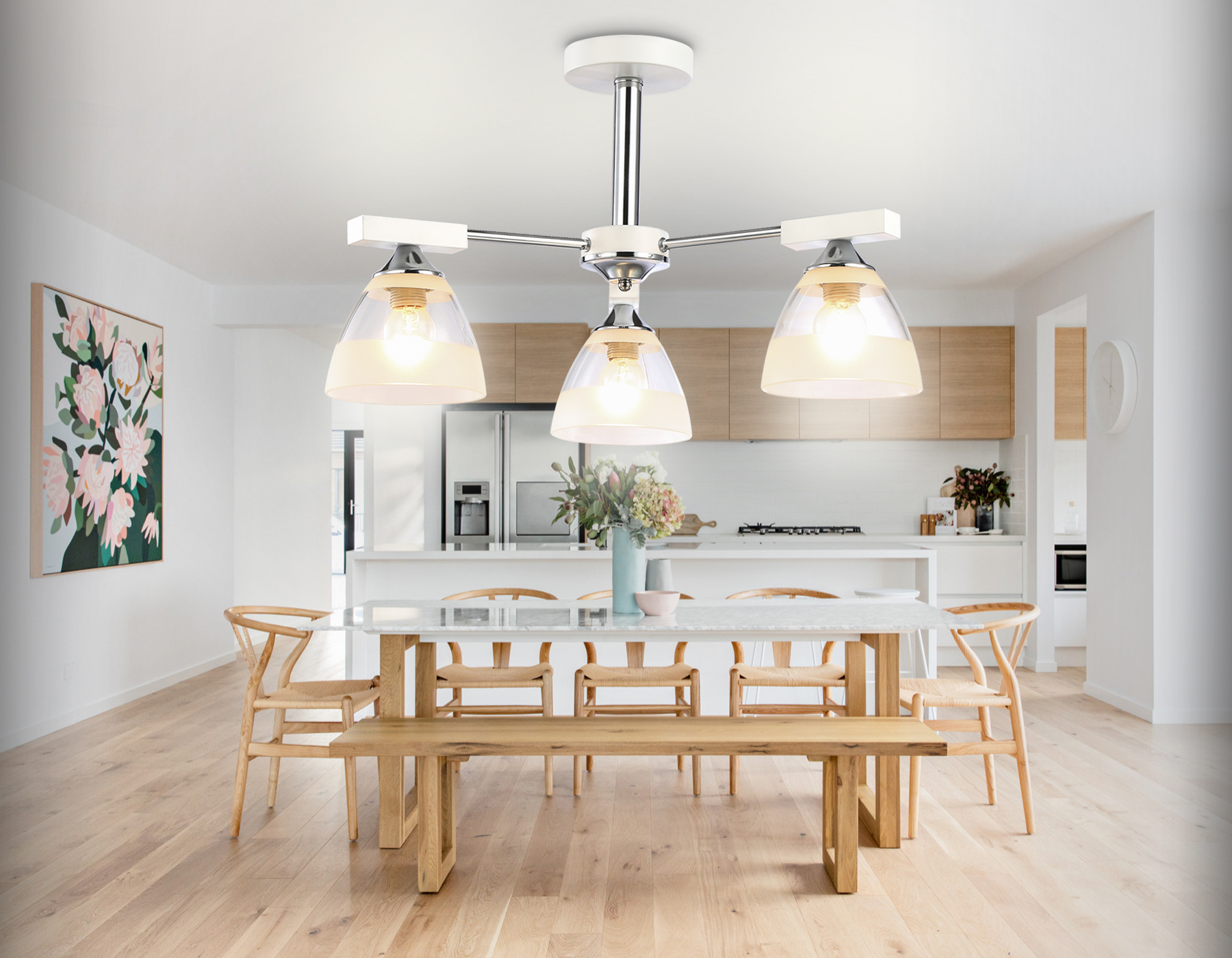 Подвесная люстра TR9091/3 WH/CH белый/хром E27*3 max 40W D570*270