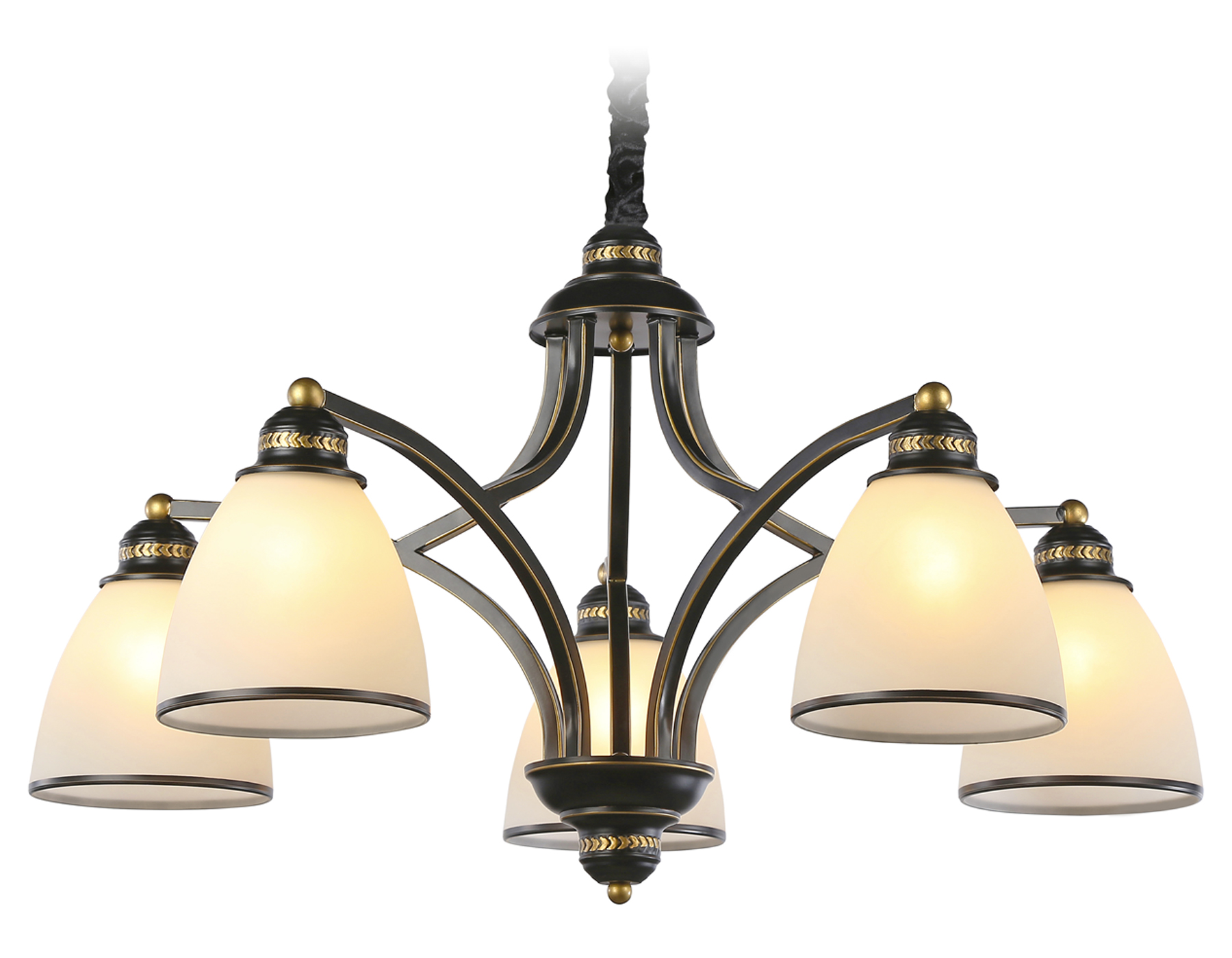 Подвесная люстра TR3079/5 BK/GD/FR черный/золото/белый матовый E27*5 max 40W D730*410