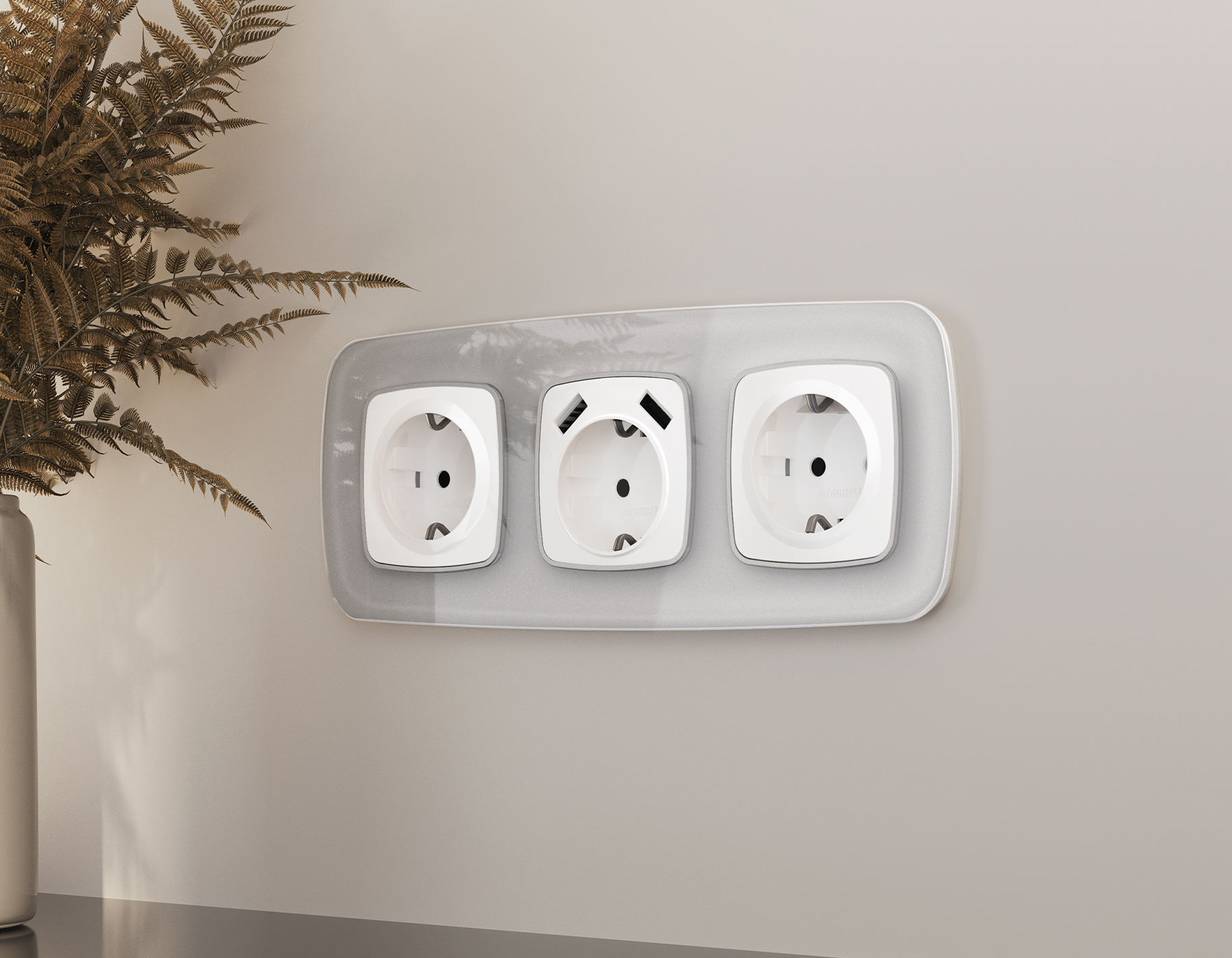 OP1070 Лицевая панель OMEGA (Белый глянец) для электрической розетки с/з со шторками QUANT