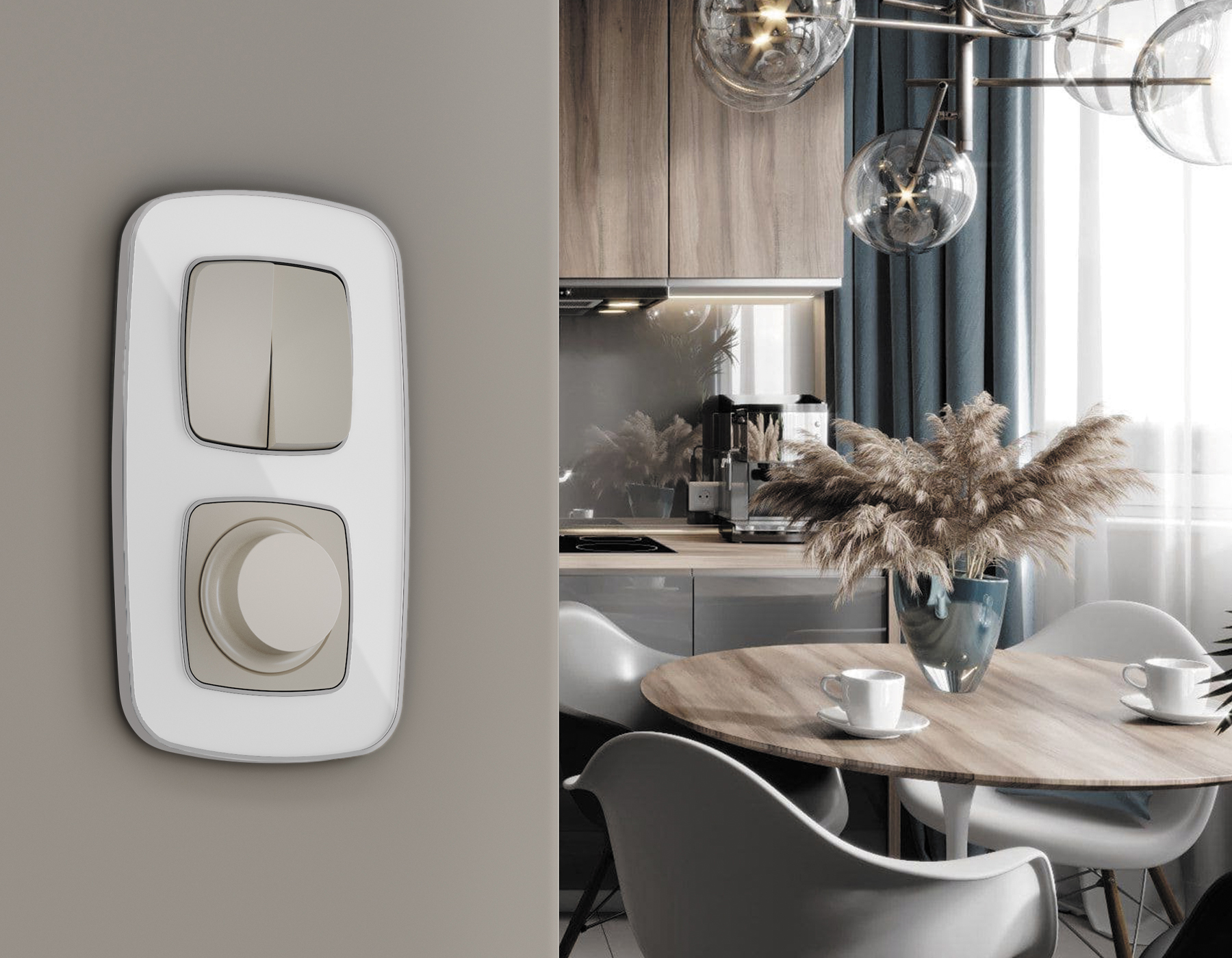 OP3630 Лицевая панель OMEGA (Серо-бежевый матовый) для 2-кл выключателей QUANT