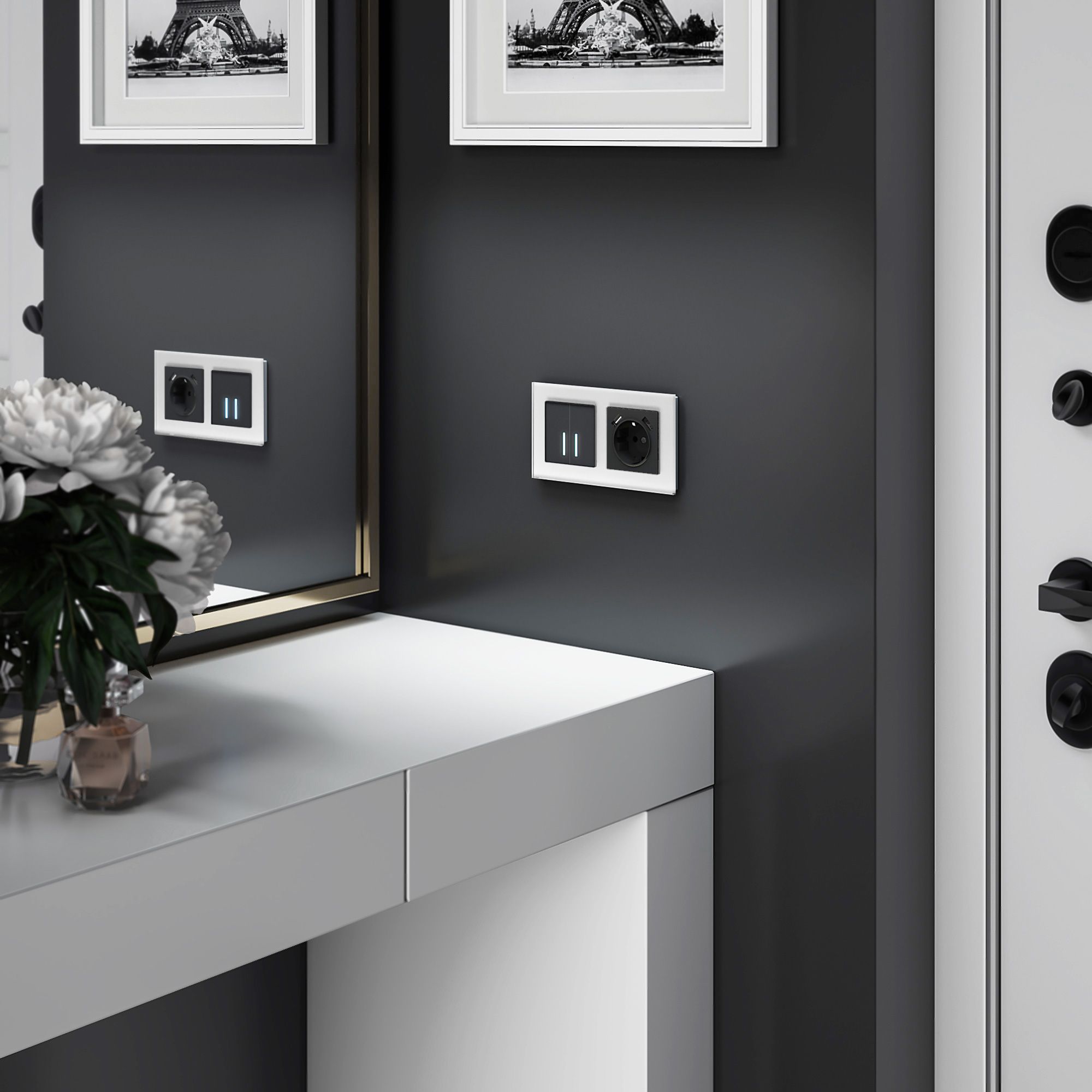 Сенсорный выключатель двухклавишный с управлением по Wi-Fi Werkel (черный) W4520608