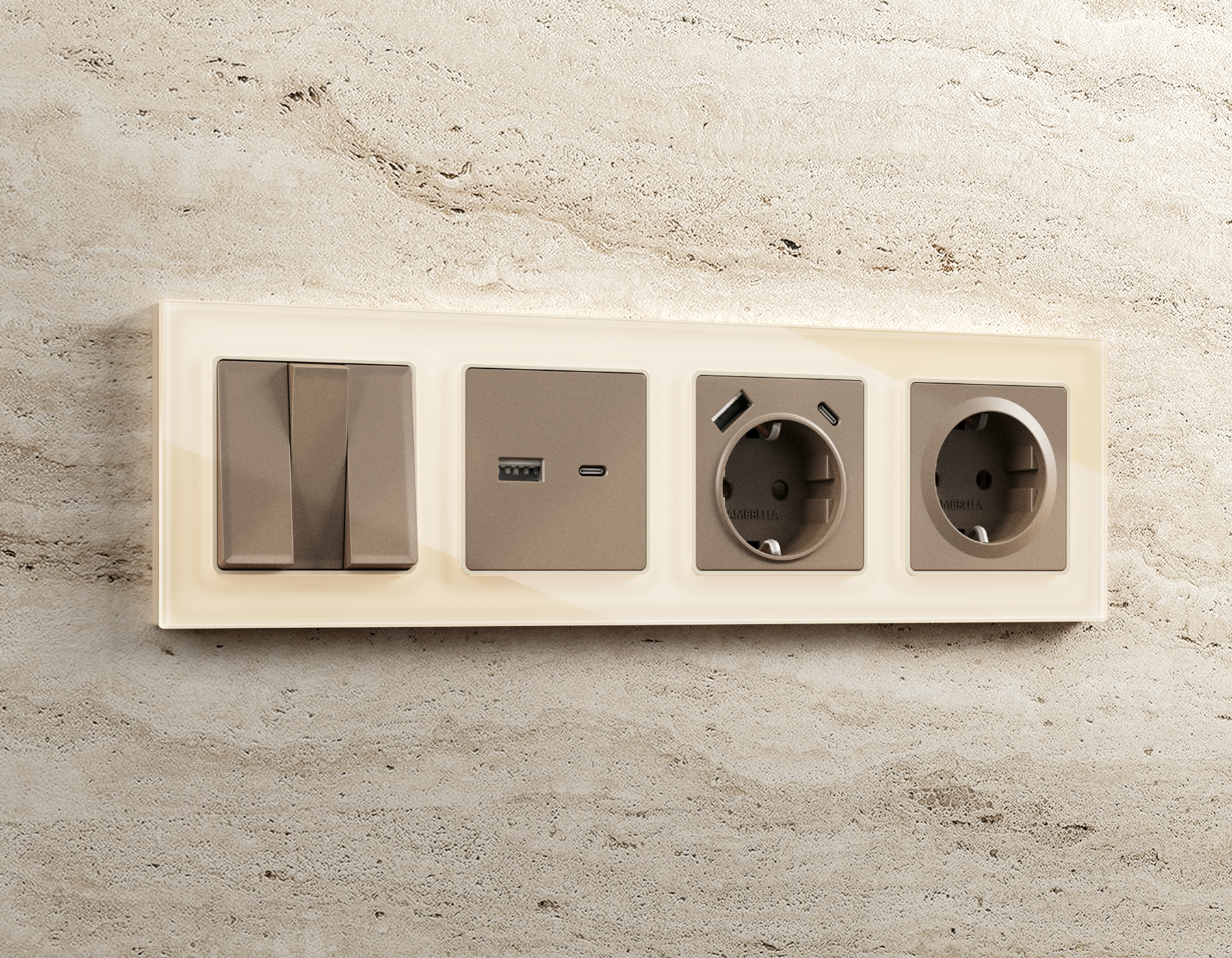 AF380303 Рамка ALFA Platos (Бежевый Стекло закаленное натуральное) 3-ая