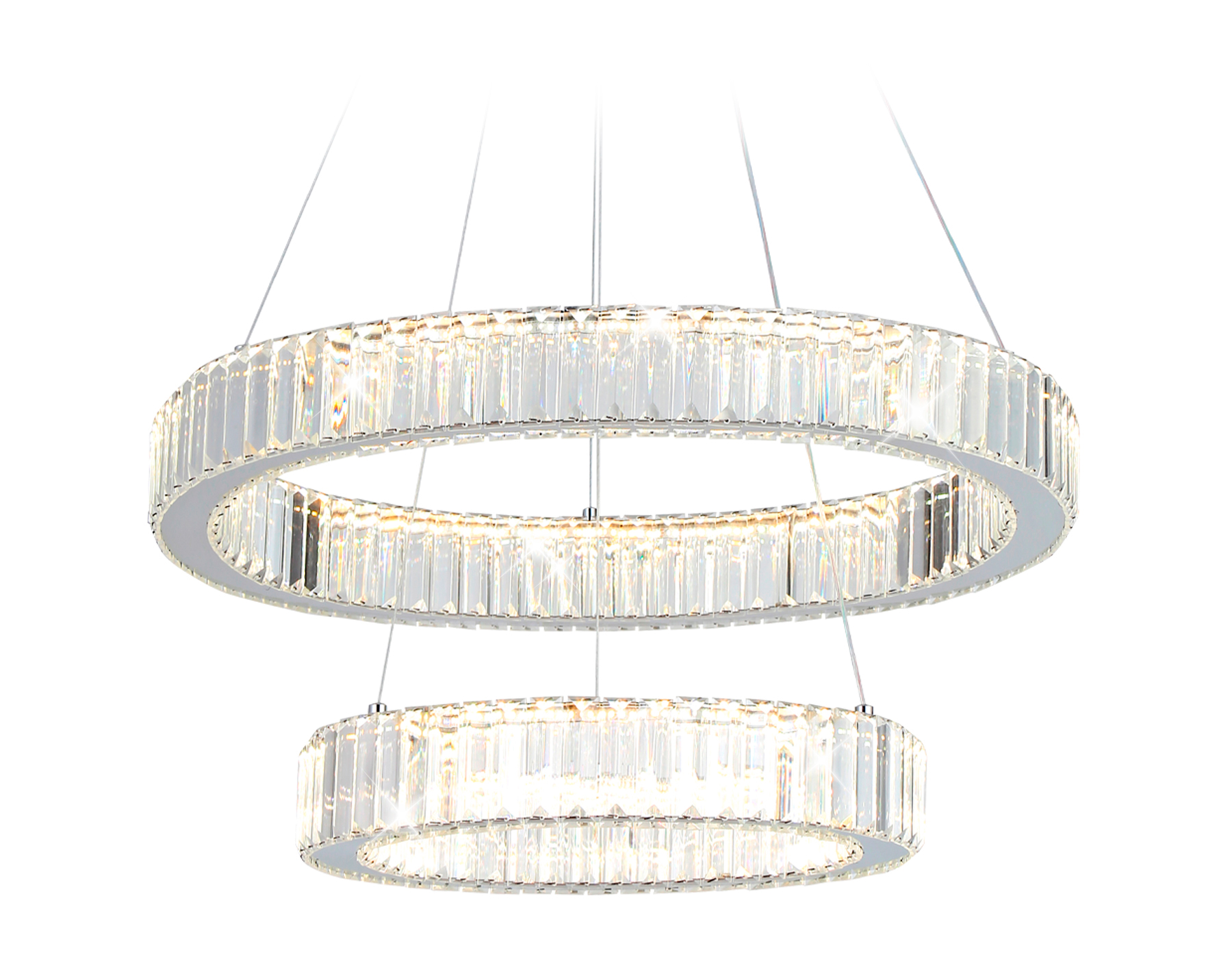 Подвесная светодиодная люстра с хрусталем Ambrella TR5001/2 CH/CL хром/прозрачный 92W 3000K/4200K/6400K D600*950 (Без ПДУ)