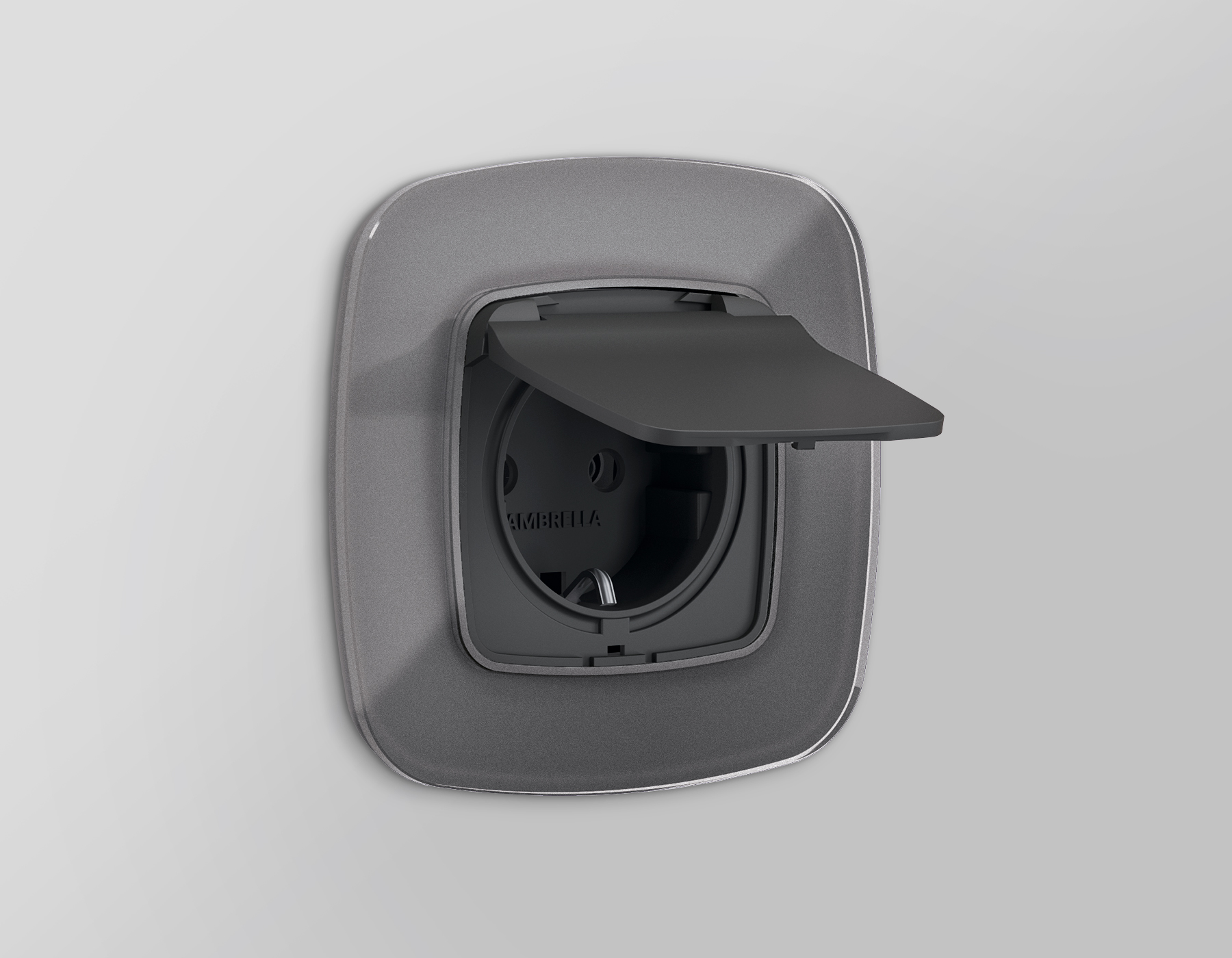 OP9080 Лицевая панель OMEGA (Графит Мягкое касание) для электрической розетки с/з со шторками и крышкой IP44 QUANT