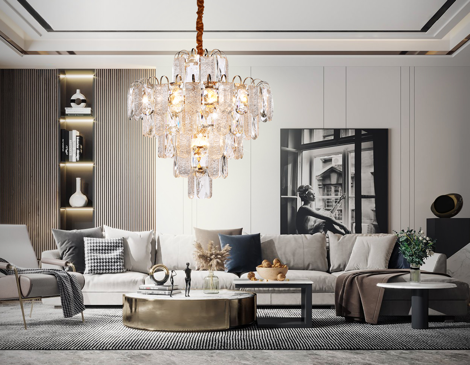 Подвесная люстра TR5233/12 SGD/CL/FR золото/прозрачный/белый матовый E27*12 max 40W D600*610