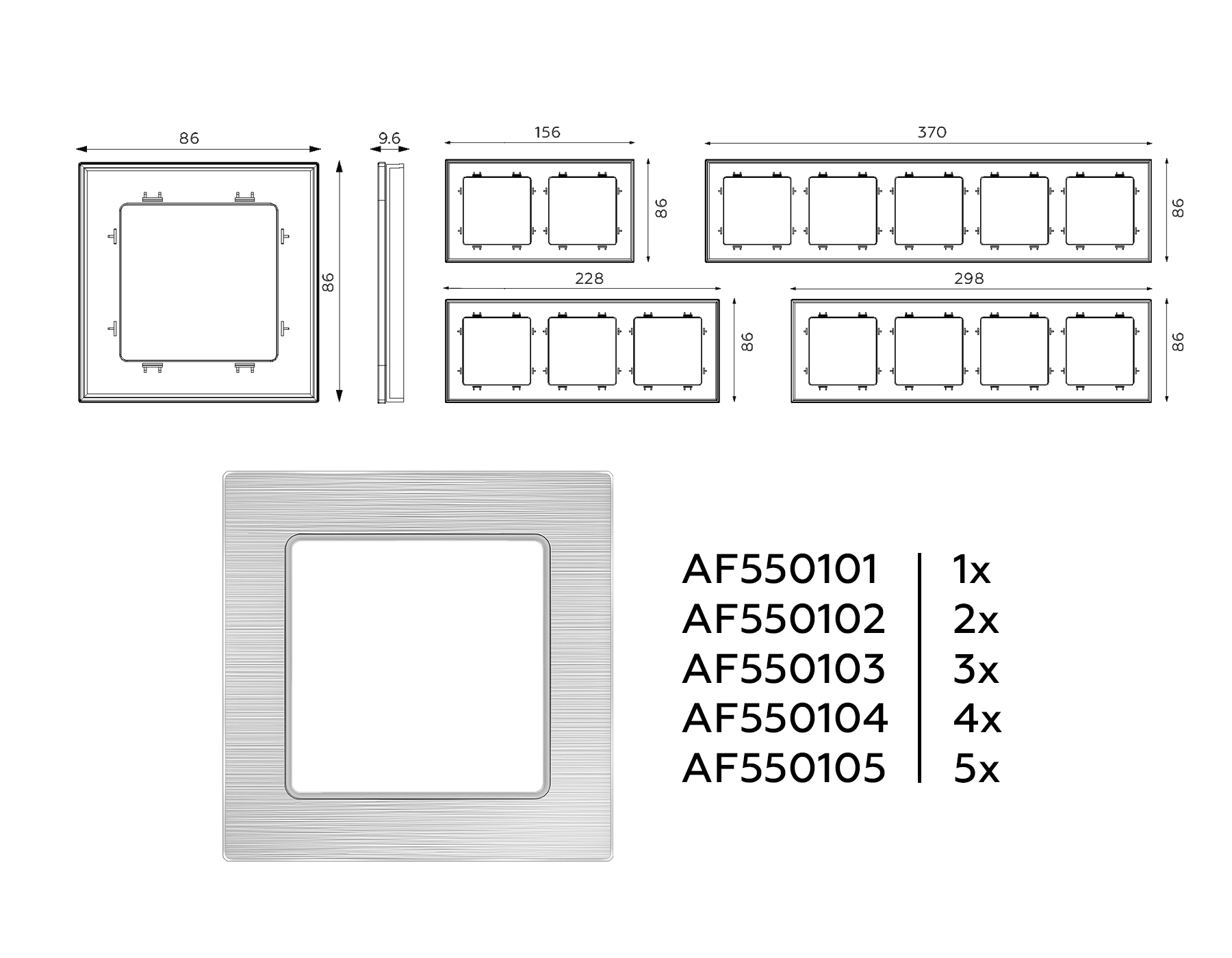 AF550101 Рамка ALFA Platos (Серебро Металл шлифованный) 1-ая