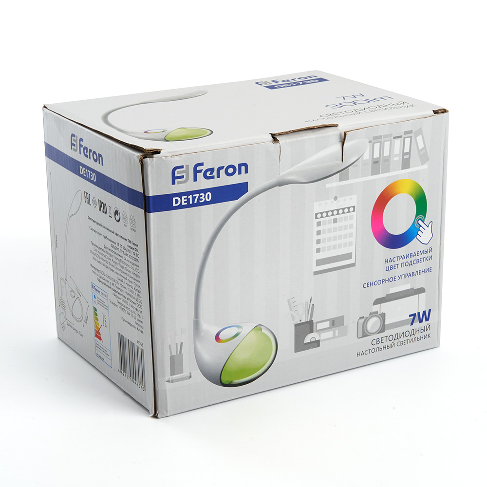 Настольный светодиодный светильник Feron DE1730  7W, 6000-6500K, 100-240V, белый Настольный светодиодный светильник Feron DE1730  7W, 6000-6500K, 100-240V, белый